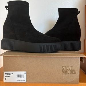 Black wedge booties side 7 suede stretchy ankle comfy